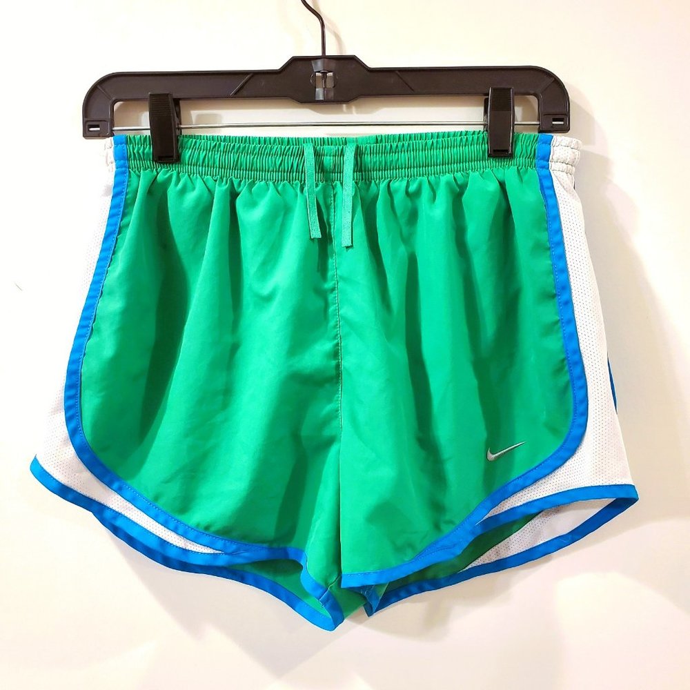 Nike Dri-fit Running Athletic Shorts Women's Size S Green Blue White Mesh